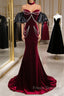 Beauiful Wine Red Off Shoulder Mermaid Long Formal Prom Dress, Wine Red Party Dress