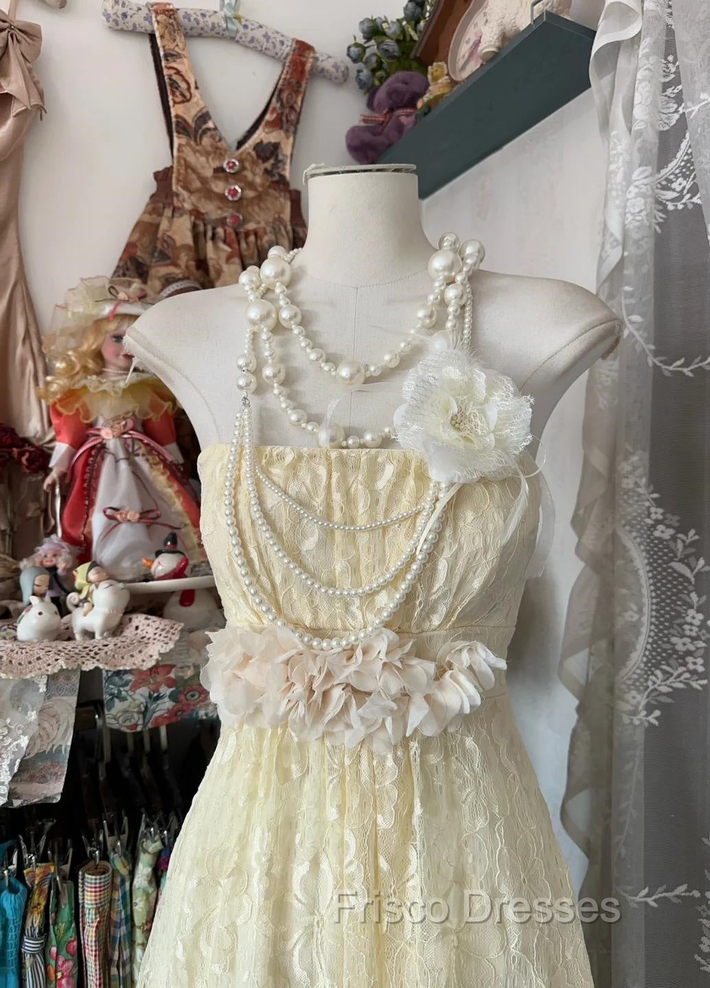Beautiful A-Line Light Yellow Lace Strapless Formal Prom Dress Cute Birthday Party Dress Secondary image