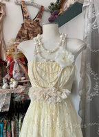 Beautiful A-Line Light Yellow Lace Strapless Formal Prom Dress Cute Birthday Party Dress
