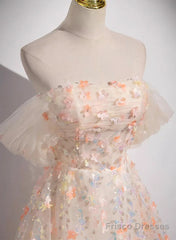 Beautiful A-Line Off Shoulder Flowers Lace Formal Dress, Long Prom Dress