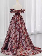 Beautiful A Line Off The Shoulder Long Floral Formal Prom Dress