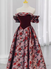 Beautiful A Line Off The Shoulder Long Floral Prom Dress