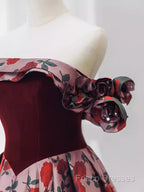 Beautiful A Line Off The Shoulder Long Floral Formal Prom Dress