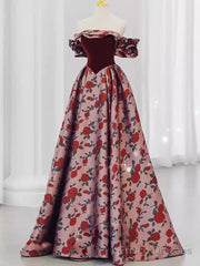 Beautiful A Line Off The Shoulder Long Floral Prom Dress