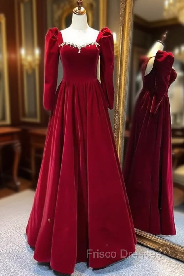 Beautiful A Line Red Velvet Formal Prom Dress Sweatheart Party Dress Brithday Ball Gown Main image