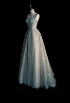 Beautiful A Line Sage Green Long Tulle Prom Dress