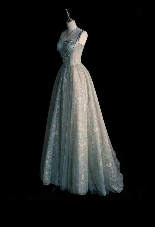 Beautiful A Line Sage Green Long Tulle Prom Dress