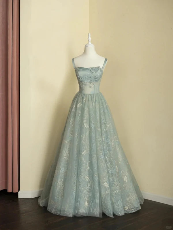 Beautiful A Line Sage Green Long Tulle Prom Dress
