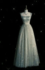 Beautiful A Line Sage Green Long Tulle Prom Dress