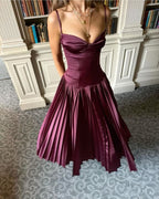 Beautiful A Line Spaghetti Straps Burgundy Long Satin Party Dresses Prom Dress