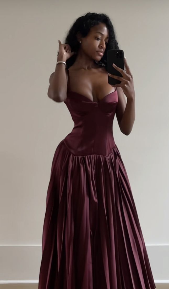 Beautiful A Line Spaghetti Straps Burgundy Long Satin Party Dresses Prom Dress