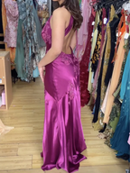 Beautiful A Line Spaghetti Straps Green Long Prom Dresses Backless Satin Evening Gowns