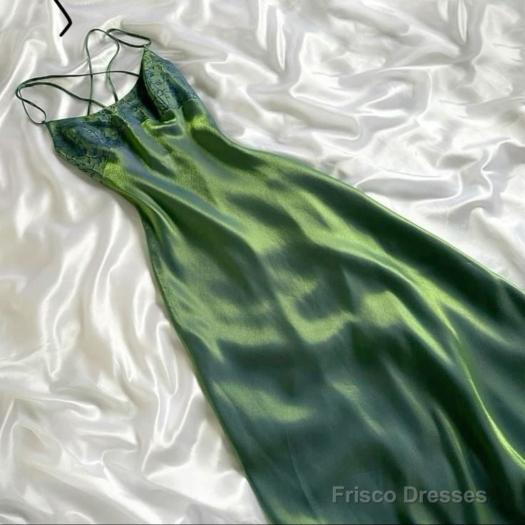 Beautiful A Line Spaghetti Straps Green Long Prom Dresses Evening Gowns Main image