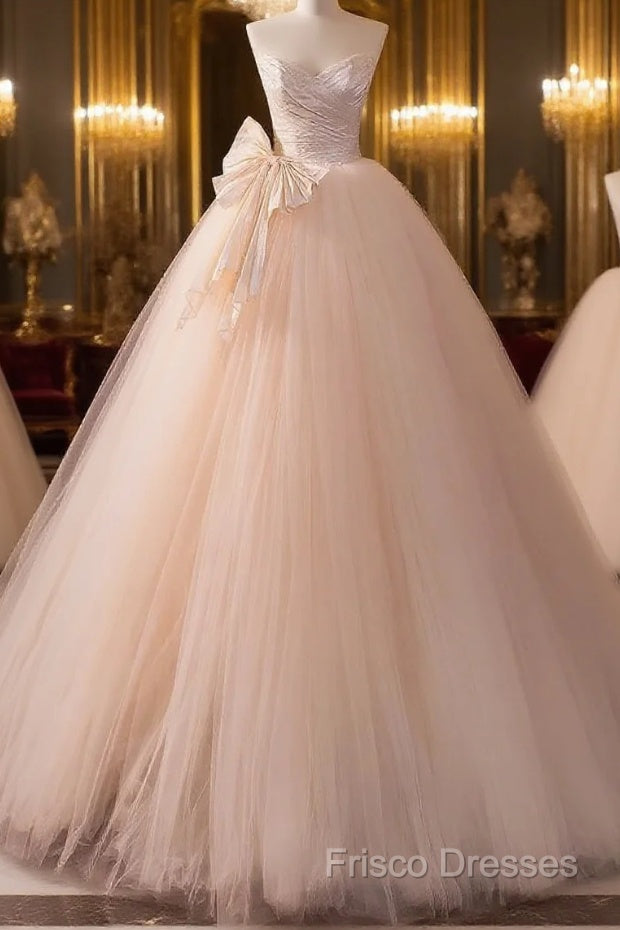 Beautiful A-Line Strapless Tulle Long Formal Prom Dress Formal Dress