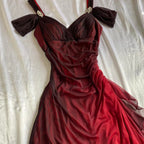 Beautiful A Line Straps Ombre Red Long Chiffon Prom Dress