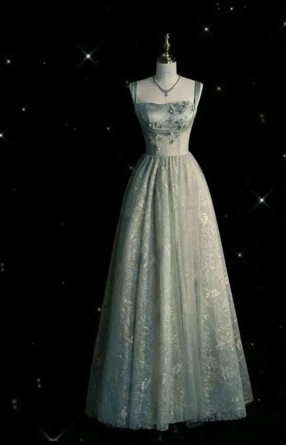 Beautiful A Line Straps Sage Green Long Tulle Prom Dress Main image