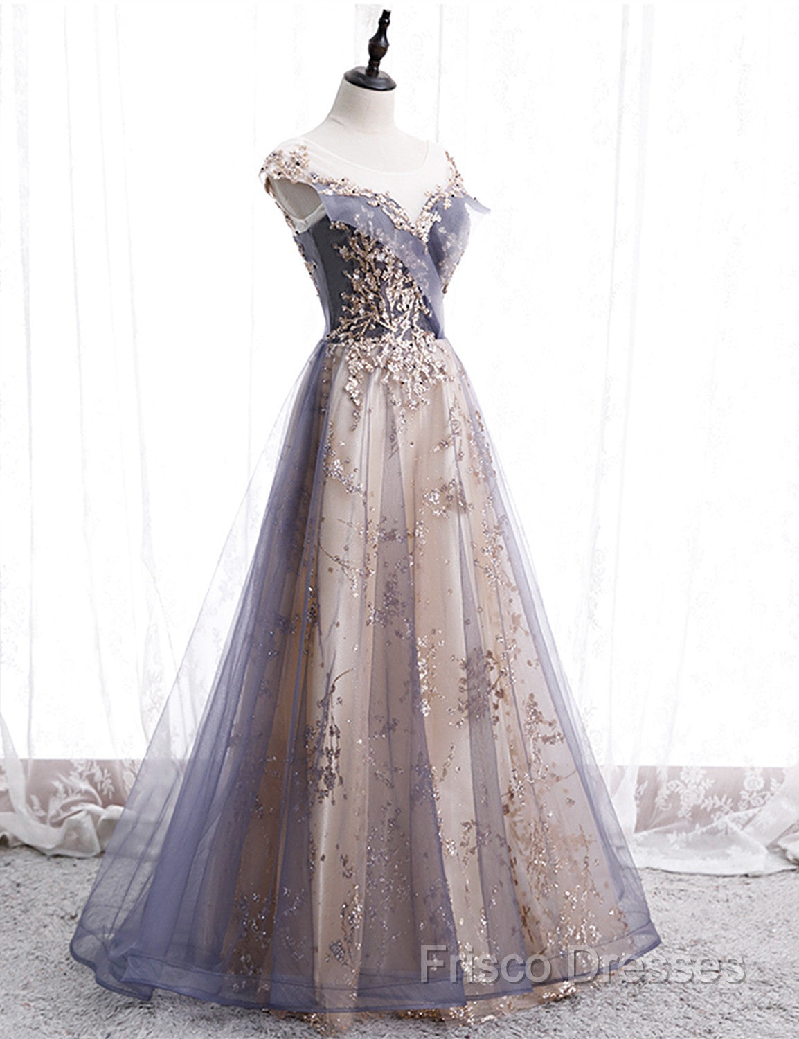 Beautiful A-Line Tulle With Lace Applique Party Dress, Tulle Long Formal Prom Dress