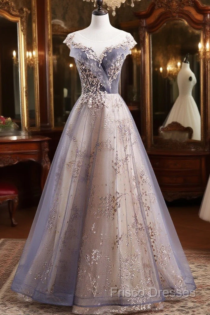 Beautiful A-Line Tulle With Lace Applique Party Dress, Tulle Long Formal Prom Dress Main image