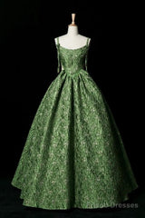 Beautiful Ball Gown Green Lace Prom Gown Long Prom Dresses