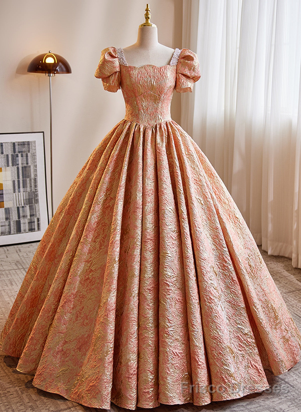 Beautiful Ball Gown Short Sleeves Long Party Dress, Long Sweet 16 Dress Main image