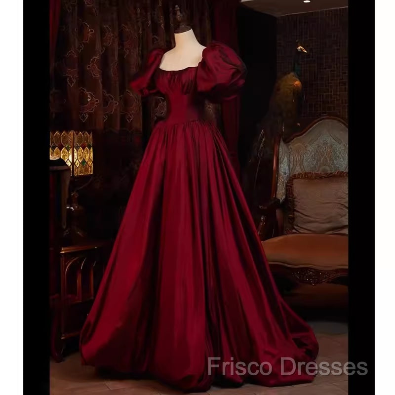Beautiful Ball Gown Square Neckline Satin Long Red Formal Prom Dress Secondary image