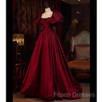 Beautiful Ball Gown Square Neckline Satin Long Red Formal Prom Dress