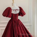 Beautiful Ball Gown Square Neckline Satin Long Red Formal Prom Dress