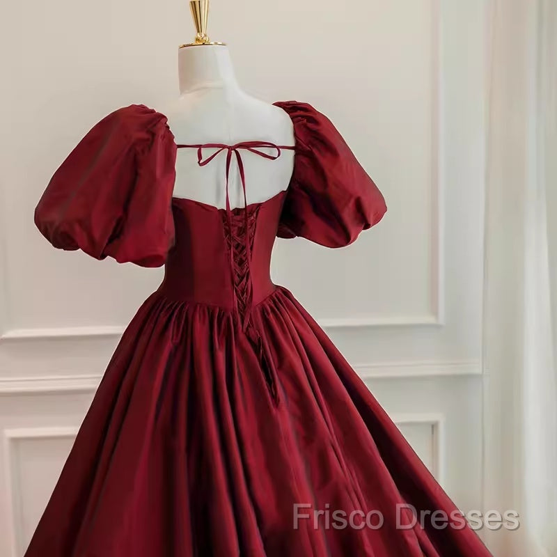 Beautiful Ball Gown Square Neckline Satin Long Red Formal Prom Dress