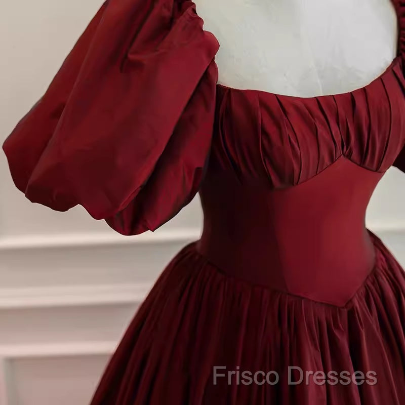 Beautiful Ball Gown Square Neckline Satin Long Red Formal Prom Dress