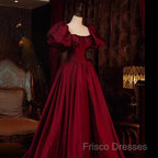 Beautiful Ball Gown Square Neckline Satin Long Red Formal Prom Dress