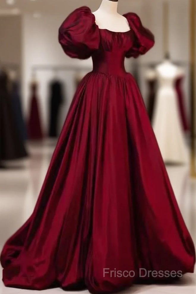 Beautiful Ball Gown Square Neckline Satin Long Red Formal Prom Dress Main image