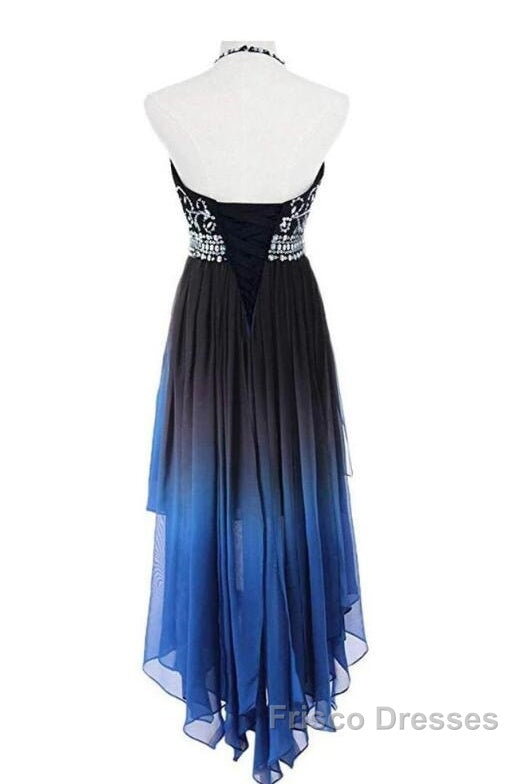 Beautiful Beaded High Low Chiffon Gradient Party Dress, Blue Homecoming Dress Secondary image