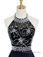 Beautiful Beaded High Low Chiffon Gradient Party Dress, Blue Homecoming Dress