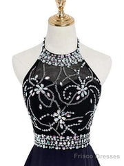 Beautiful Beaded High Low Chiffon Gradient Party Dress, Blue Homecoming Dress