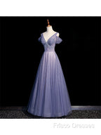 Beautiful Beaded V-Neckline Long Floor Length, A-Line Formal Gown