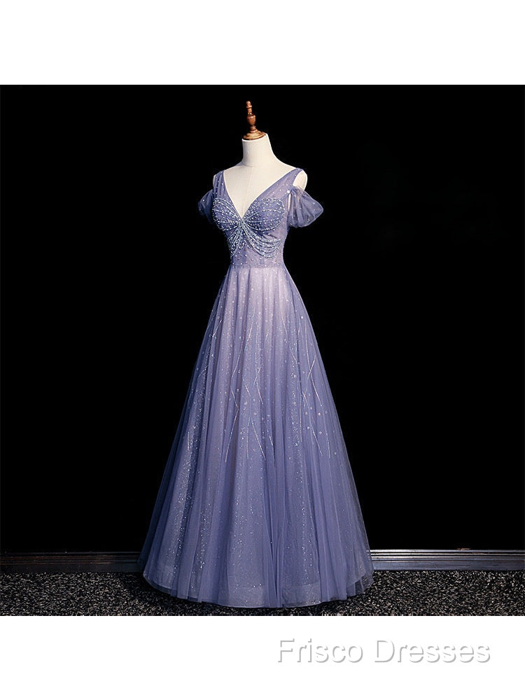 Beautiful Beaded V-Neckline Long Floor Length, A-Line Formal Gown
