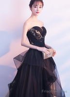 Beautiful Black And Champagne Tulle Sweethart Party Dress, Black Gown