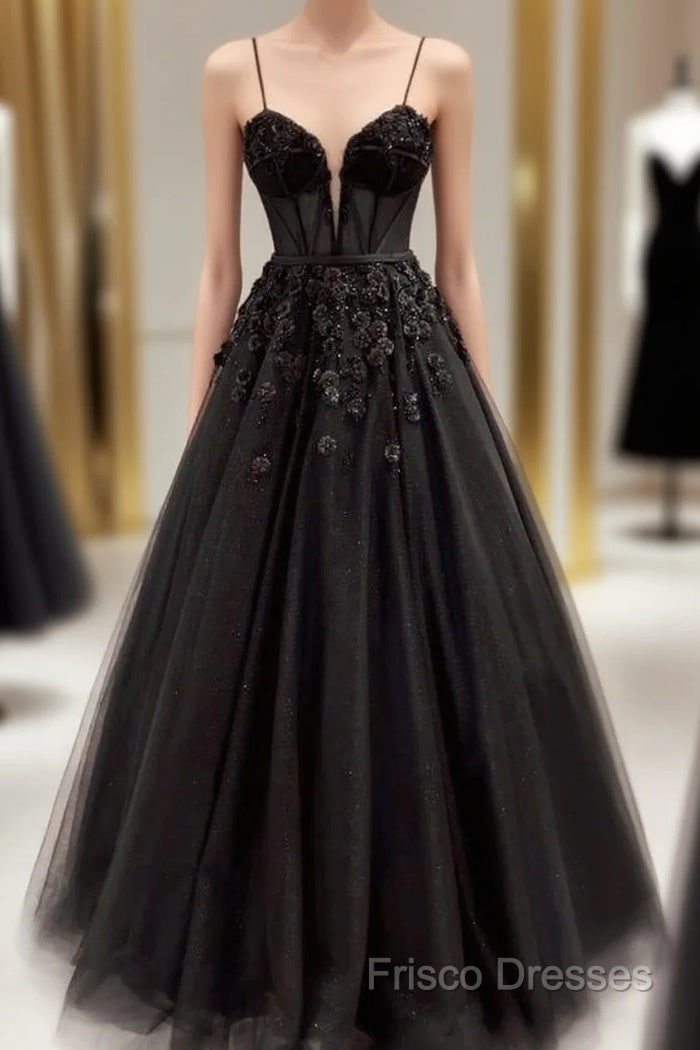 Beautiful Black Tulle Applique Formal Prom Dress Elegant Formal Dress Party Dress Main image