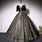 Beautiful Black Tulle Short Sleeves Long Party Dress Black Short Sleeves Formal Prom Dress Formal Prom Dress shops