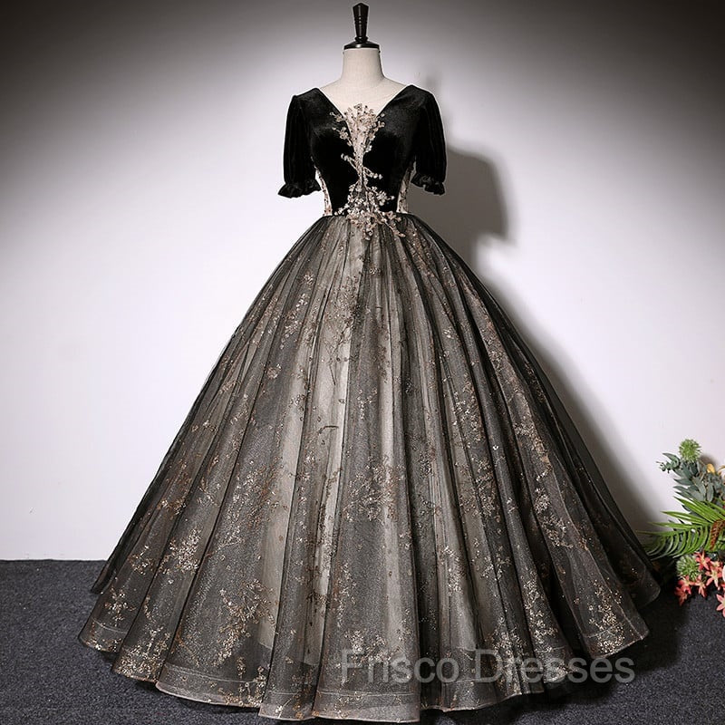 Beautiful Black Tulle Short Sleeves Long Party Dress Black Short Sleeves Formal Prom Dress Formal Prom Dress shops