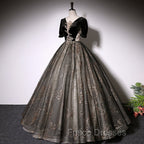 Beautiful Black Tulle Short Sleeves Long Party Dress Black Short Sleeves Formal Prom Dress Formal Prom Dress shops