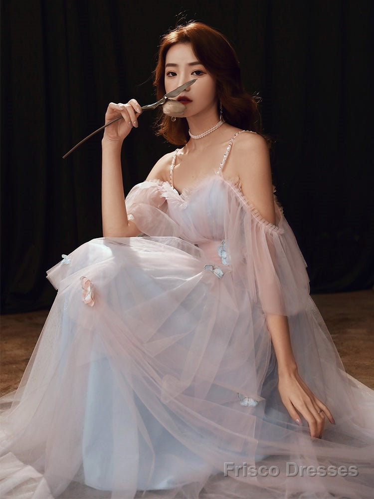 Beautiful Blue And Pink Tulle Long Formal Dress Party Dress, A-Line Cute Evening Gown