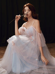 Beautiful Blue And Pink Tulle Long Formal Dress Party Dress, A-Line Cute Evening Gown
