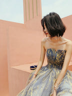 Beautiful Blue Gradient A-Line Long Prom Dress Party Dress, Blue Evening Prarty Dresses