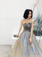 Beautiful Blue Gradient A-Line Long Prom Dress Party Dress, Blue Evening Prarty Dresses