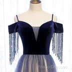 Beautiful Blue Gradient Tulle Long Party Dress,A-Line Off Shoulder Formal Dress