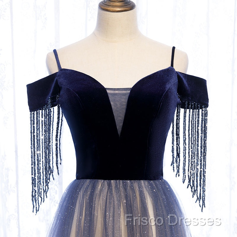 Beautiful Blue Gradient Tulle Long Party Dress,A-Line Off Shoulder Formal Dress