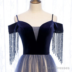Beautiful Blue Gradient Tulle Long Party Dresses,A-Line Off Shoulder Formal Dresses