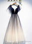 Beautiful Blue Gradient Tulle Short Sleeves Party Dresses, Blue Evening Dress Prom Dresses