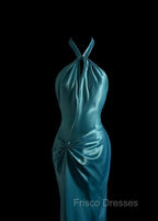 Beautiful Blue Halter Mermaid Backless Long Formal Prom Dress Gorgeous Formal Evening Dress